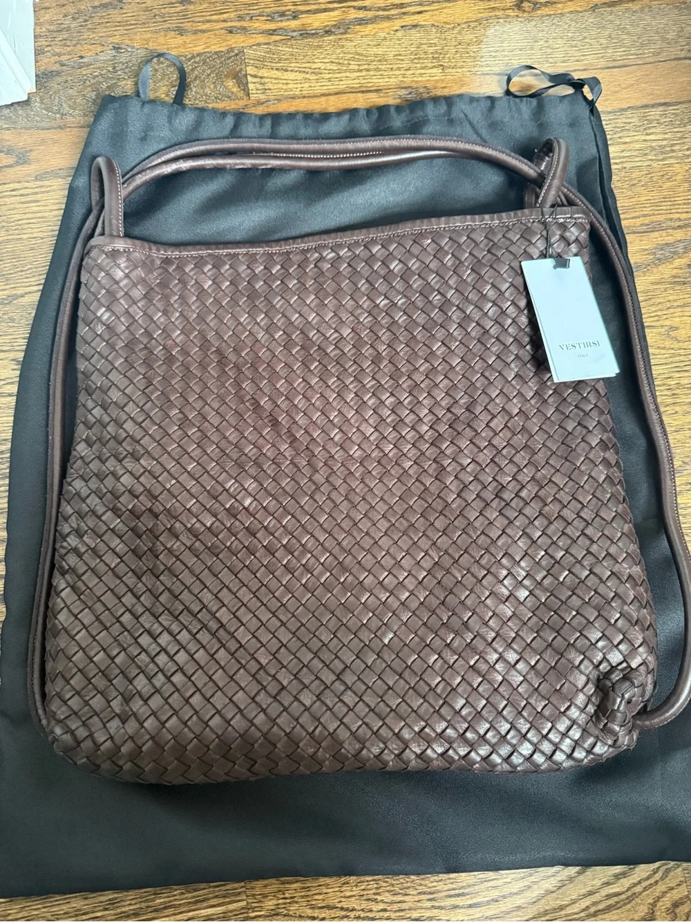 Vestirsi Woven Bella Dark chocolate brown 2-in-1 Convertible Backpack Tote New - Picture 3 of 8
